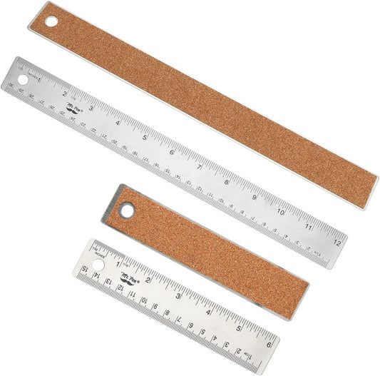 Mr. Pen- Metal Ruler with Non-Slip Cork Back, 2 Pack, 6" and 12"