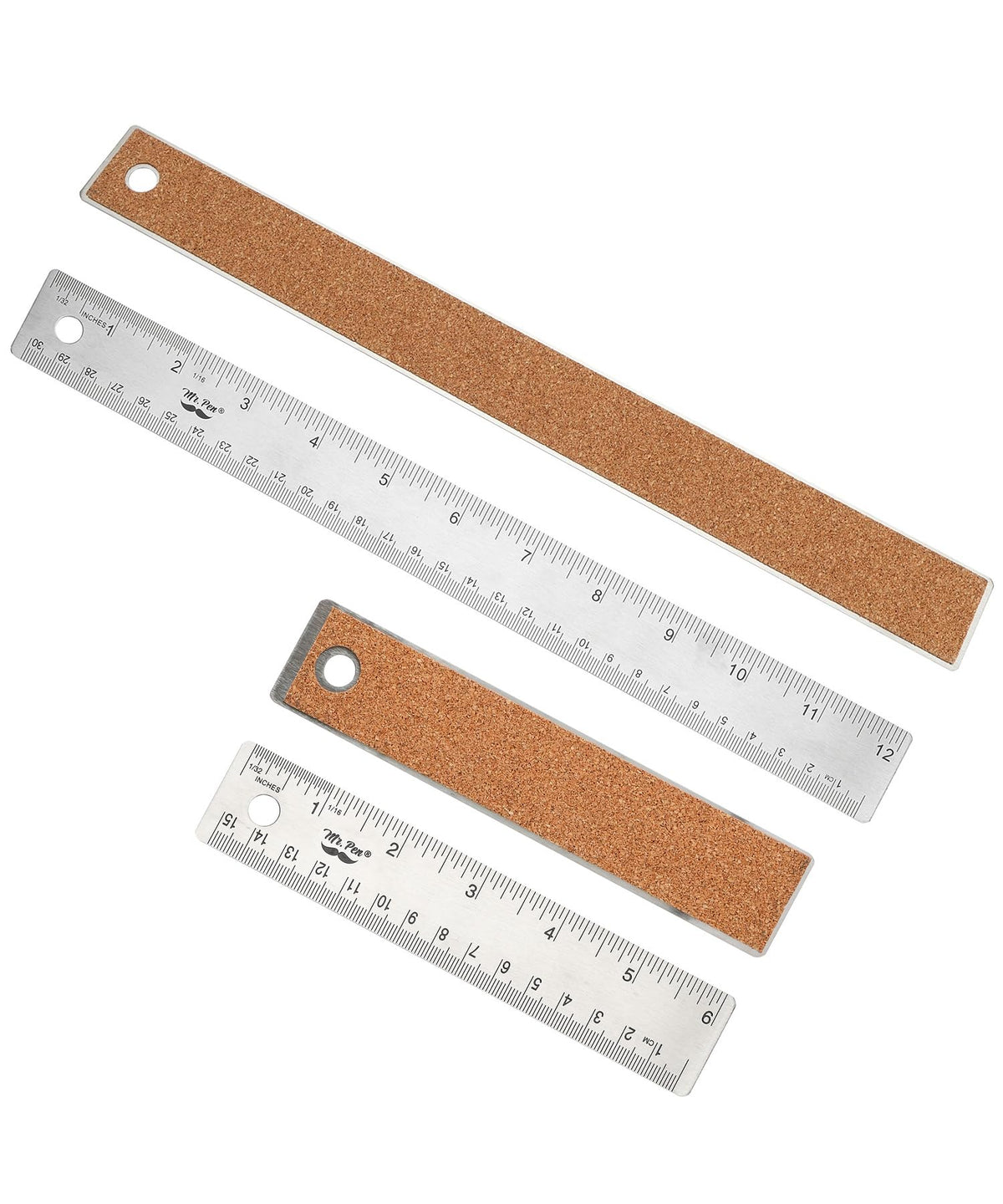 Mr. Pen- Metal Ruler with Non-Slip Cork Back, 2 Pack, 6" and 12"