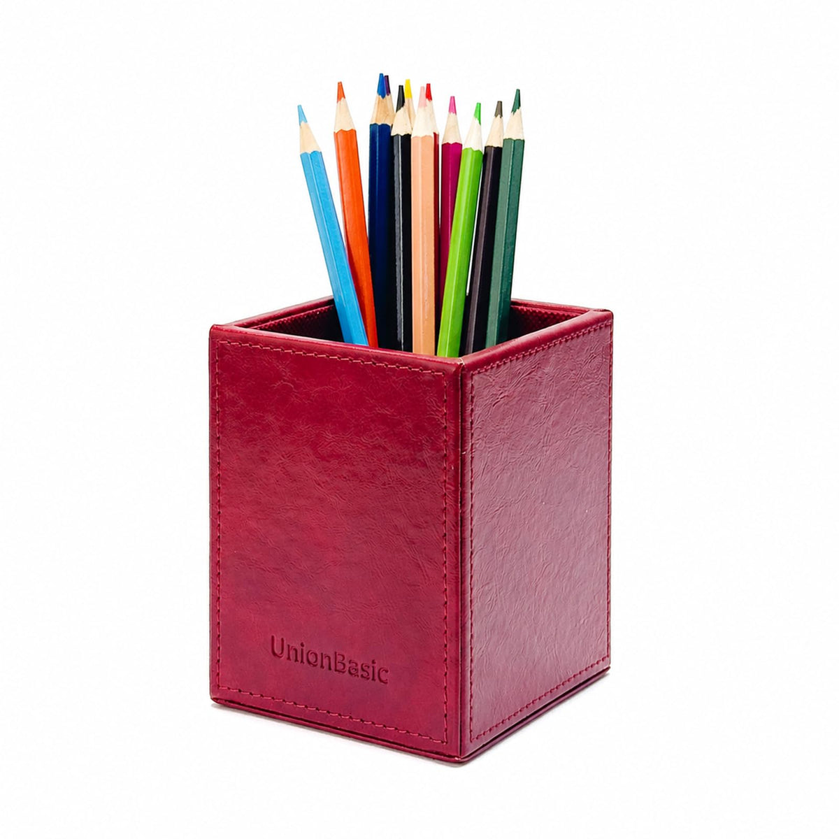 UnionBasic Square Pen Holder, Leather Pencil Cup, Desktop Caddy Stationery Organizer, Black