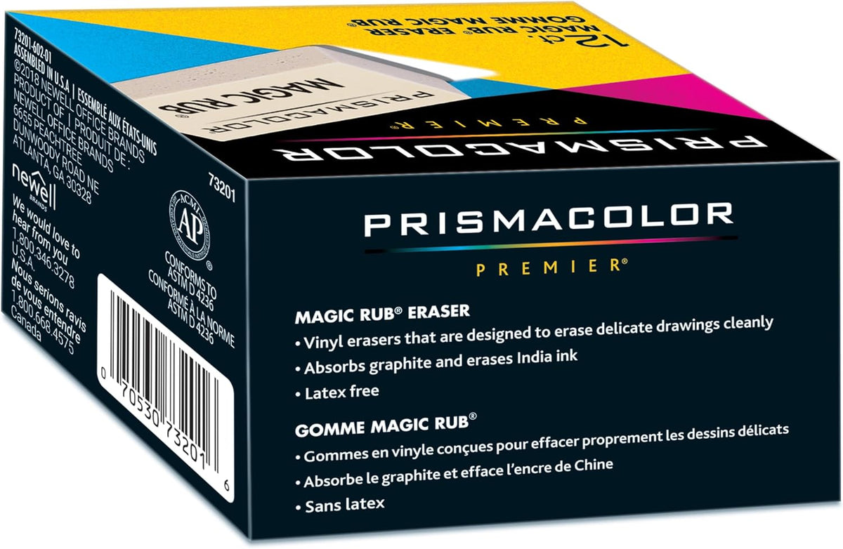 Prismacolor Premier Magic Rub Vinyl Erasers, 12 Count - For Drafting, Sketching, Fine Art, School Supplies