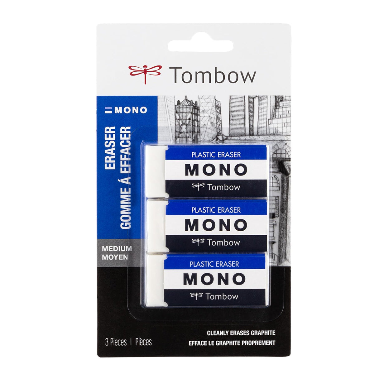 Tombow 57321 MONO Eraser, White, Small, 5-Pack. Cleanly Removes Marks
