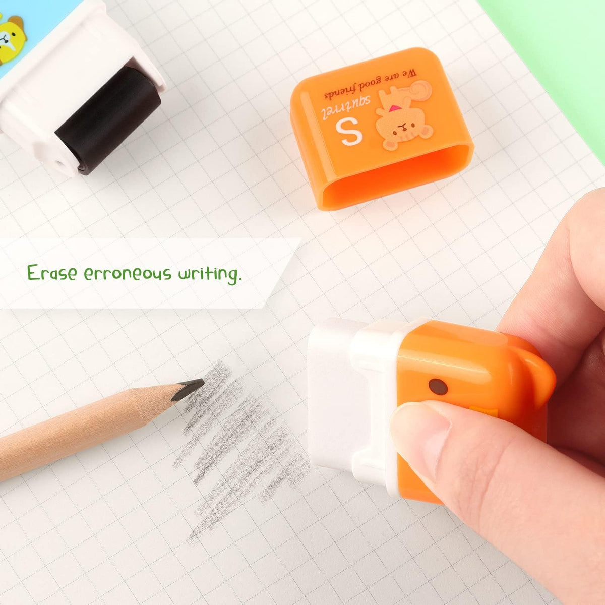 Tamaki 6 Pack Erasers for Kids, Cute Erasers with Cover and Roller