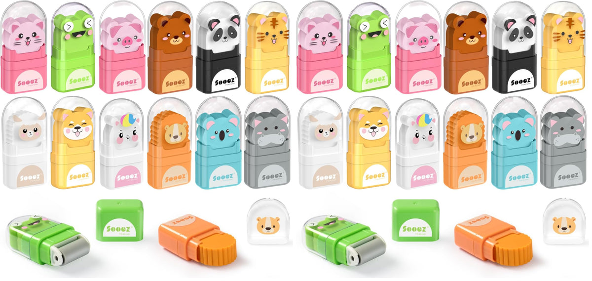 Sooez 12 Pack Pencil Erasers, Cute Animal Eraser with Clean Up Roller