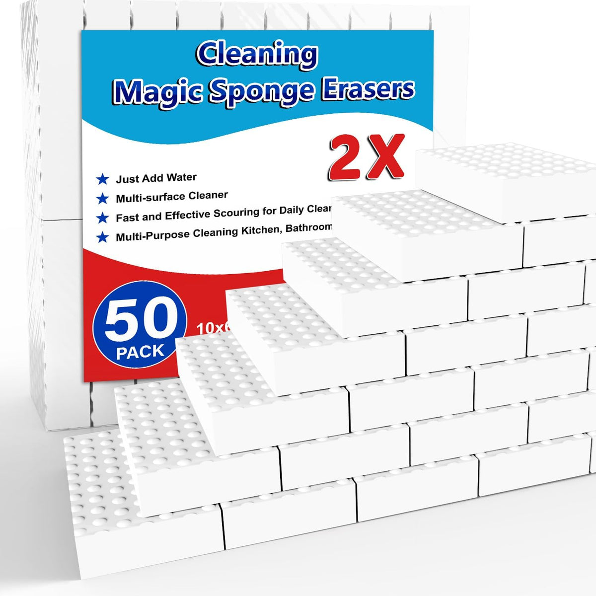 SmilinFit Magic Sponge Erasers, 50 Pack 2X Density Stronger Melamine Sponge
