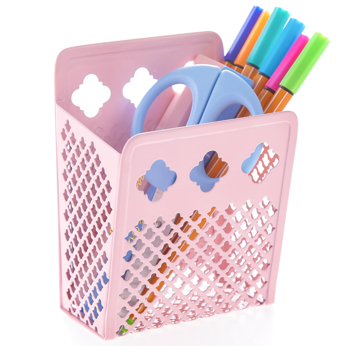 Magnetic Pen Holder, Mesh Metal Strong Magnet Dry Erase Marker Holder Pencil Organizer Small Items Basket for Refrigerator, Whiteboard, Locker Accessories-Pink, Pack of 1, Blush, New-Z008