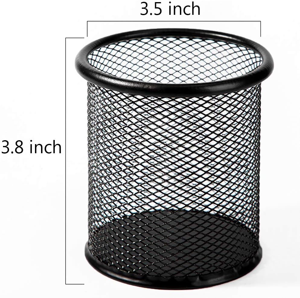 Ameceres 4 Packs Metal Pencil Cup Wire Mesh Pen Holder for Desk (Black)