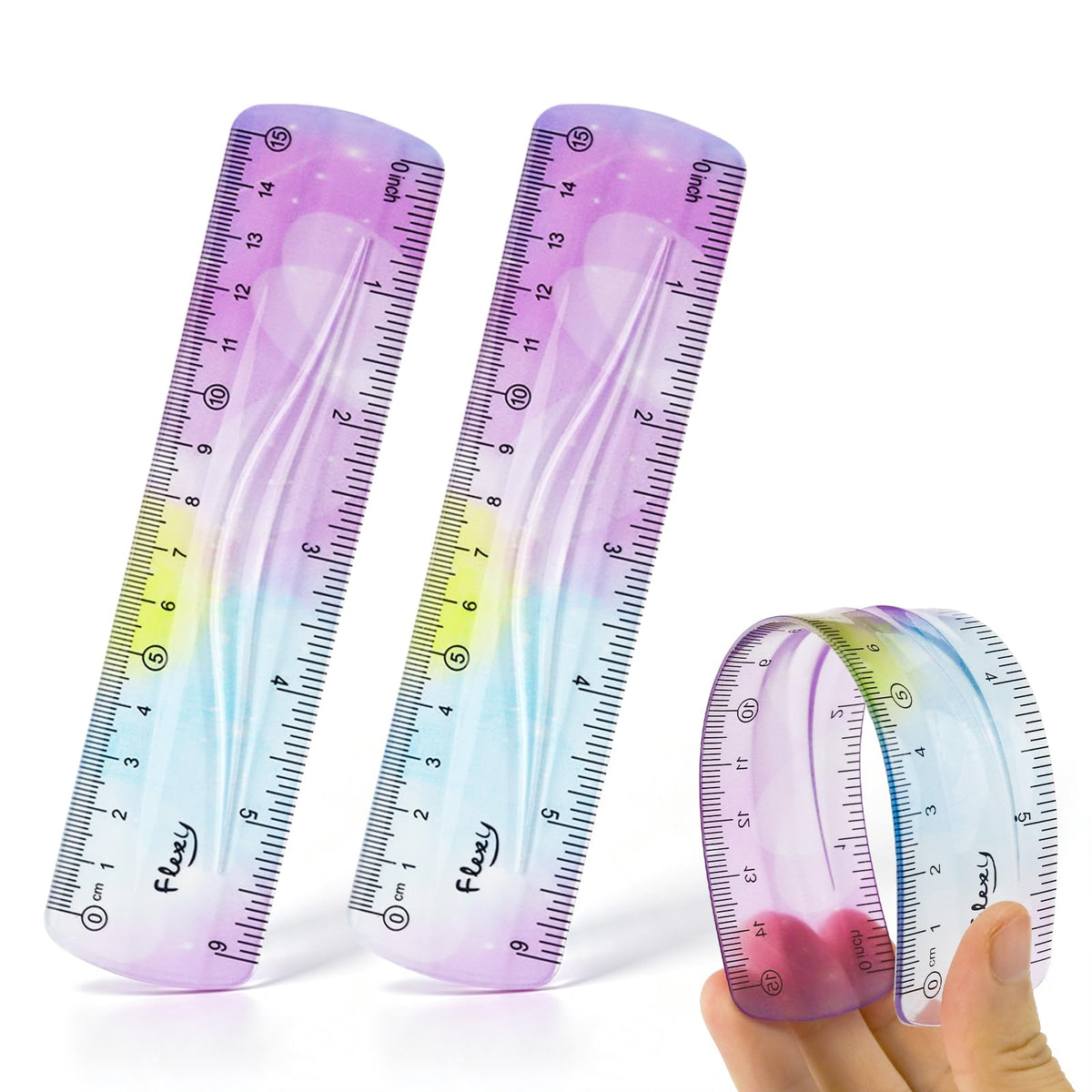 2 Pcs 12 Inch Flexible Ruler, Bendable Plastic Ruler, Gradient-Colored Flexible Rulers with Centimeters and Inches for Students, School, Classroom and Office Use