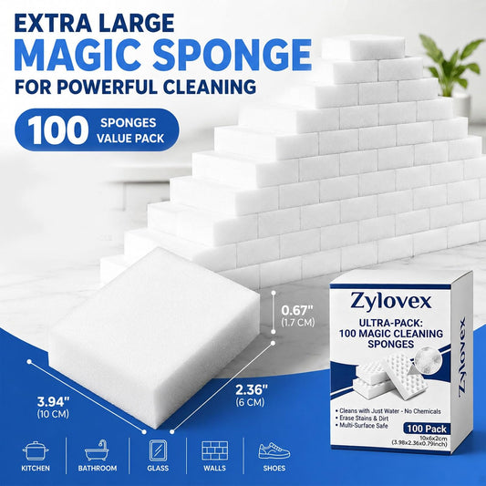Magic Cleaning Sponges Eraser, 100 Pack Melamine Sponge Foam Pads, Multi-Functional Household Cleaner for Kitchen, Bathroom, Bathtub, Sink, Floor, Baseboard, Wall, Furniture