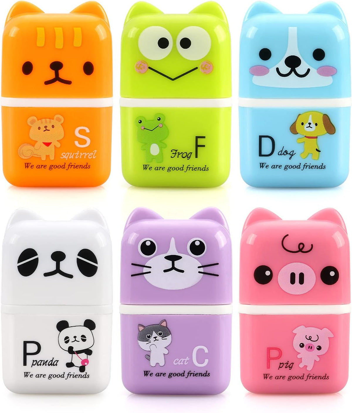 Tamaki 6 Pack Erasers for Kids, Cute Erasers with Cover and Roller