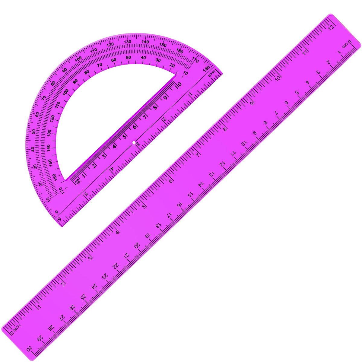 Zonon 2 Pcs 12 Inch Clear Ruler and 6 Inch Plastic Protractor Set, Blue