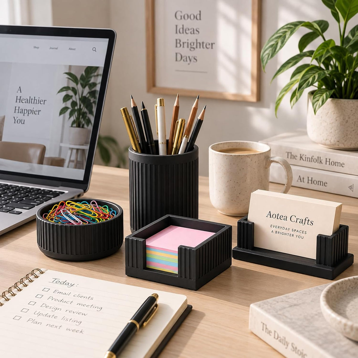Set of 4 Modern Office Desk Accessories,Minimalist Concrete Desk Organizers