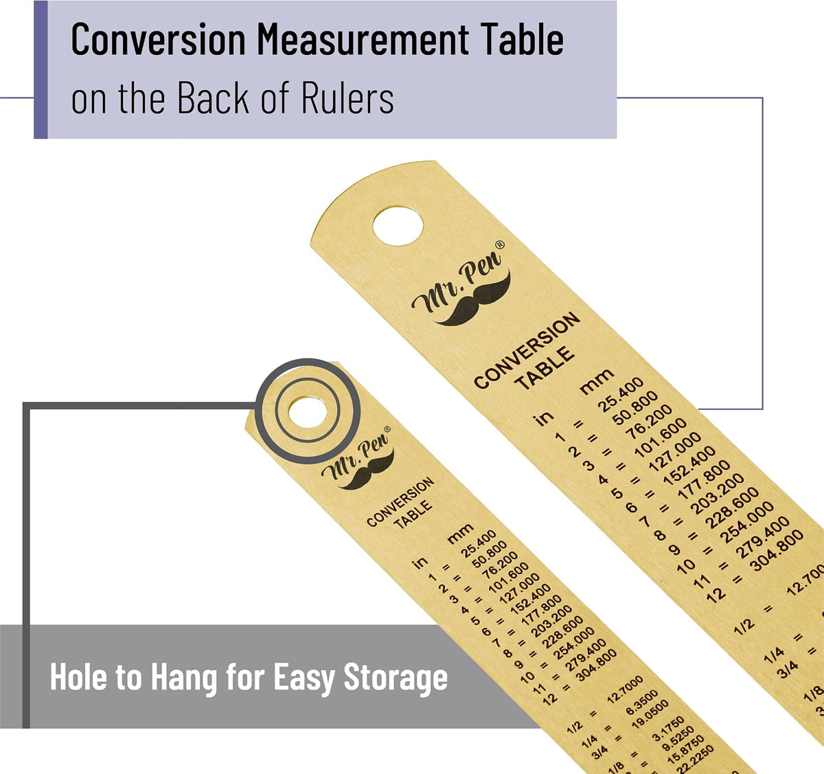 Mr. Pen- Metal Straight Edge Ruler, 2 Pack, 6" and 12", Gold
