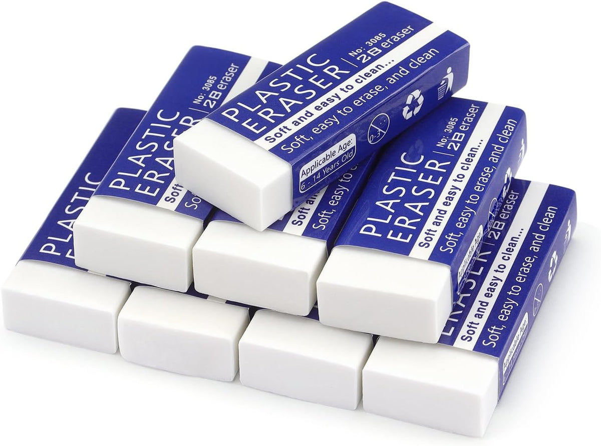 Tamaki 8 Pack Erasers, White, Large, 2.56" x 1"