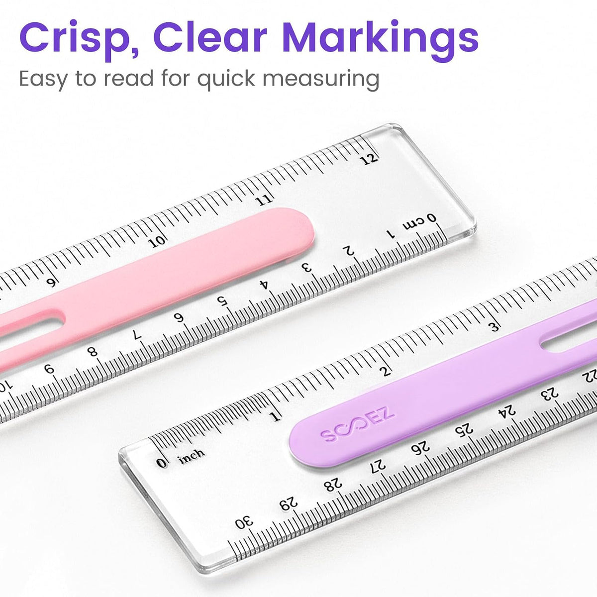 Sooez 6 Pack Ruler 12 Inch, Anti-Slip Clear Rulers for Kids School, Pastels