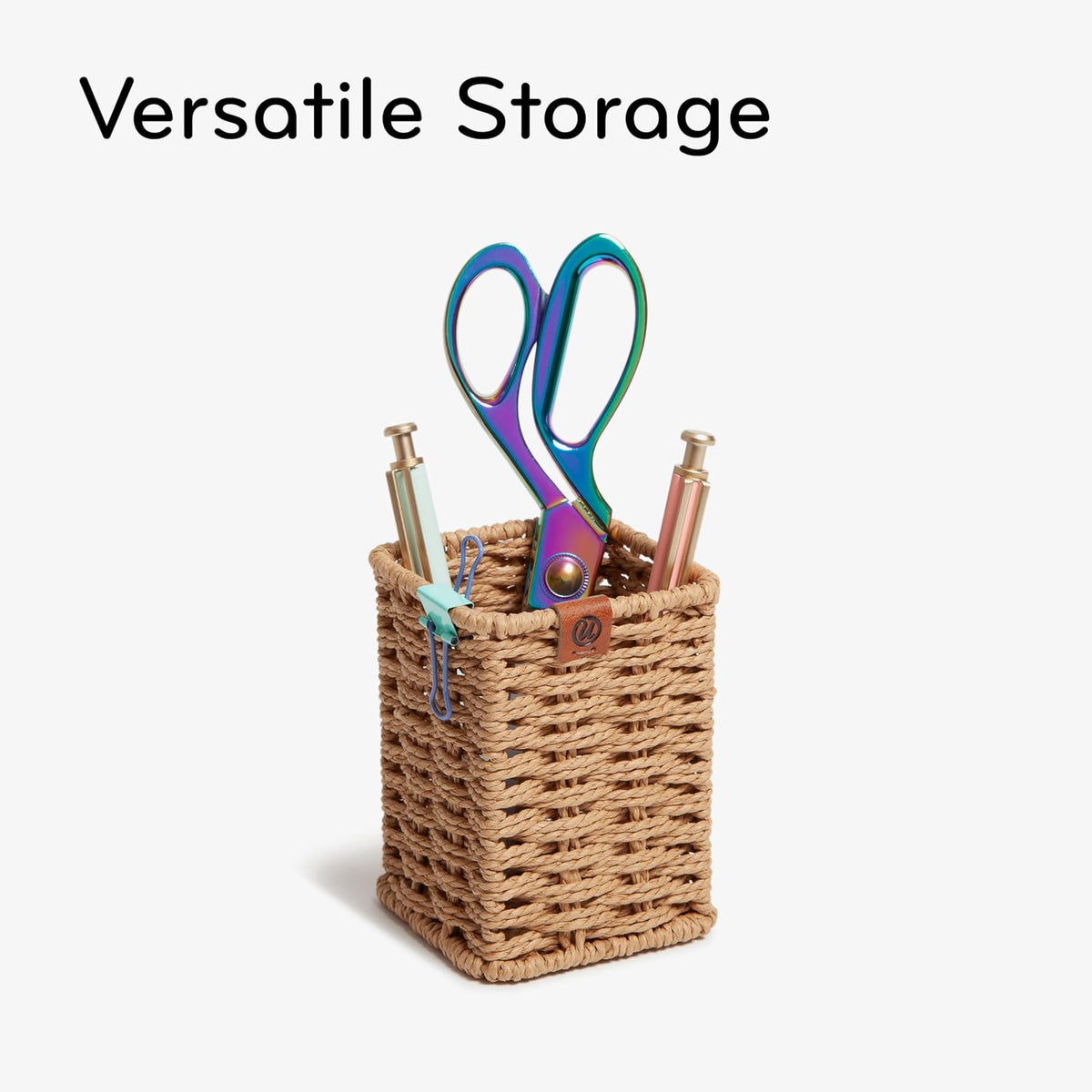 U Brands Pencil Cup, Pen Holder, Desktop Organizer, Wicker Woven Finish