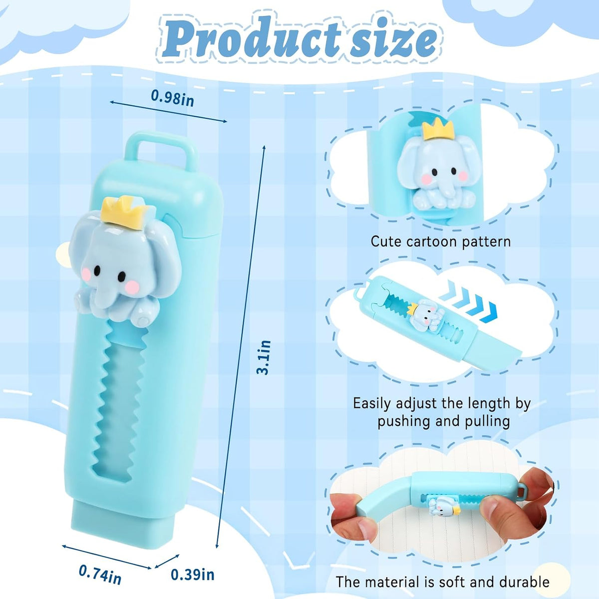 24 Pack Cute Retractable Pencil Erasers for Kids Bulk Kawaii Cartoon Fun Erasers for Teacher Class Rewards Favor School Supplies Home Office Party Gift Filling