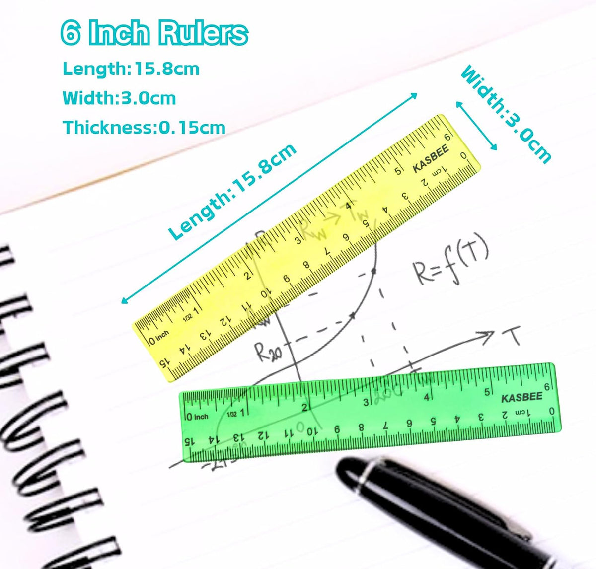 6 Inch Ruler Plastic, Colored Clear Rulers for Kids, School, Office, 7PCS