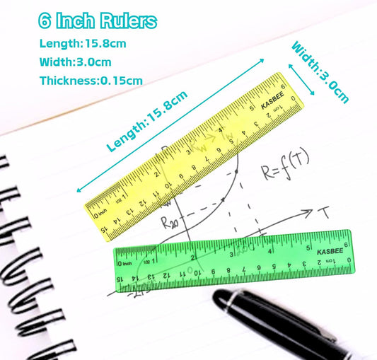 6 Inch Ruler Plastic, Colored Clear Rulers for Kids, School, Office, 7PCS