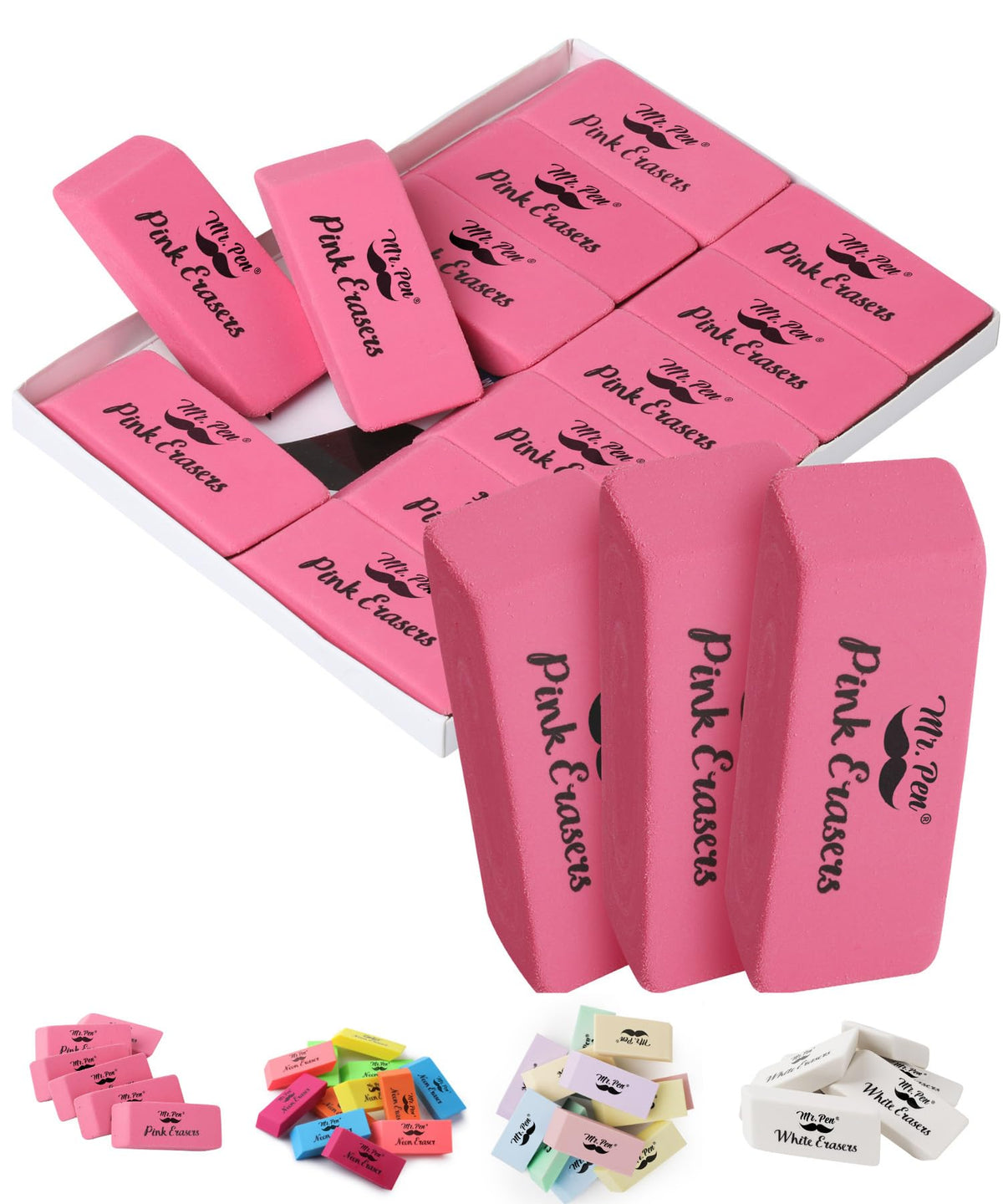 Mr. Pen- Pencil Eraser, 12 Pack, Neon Colors