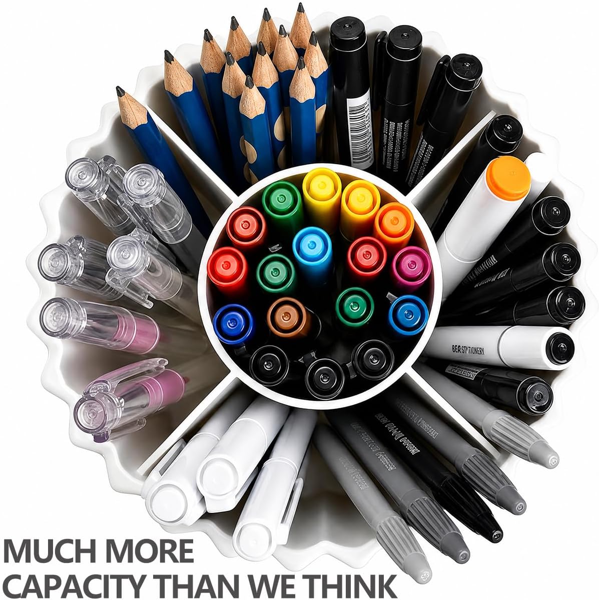 Lebenrich Rotating Pen Holder for Desk, Cute White Pencil Holder, Pen Cup
