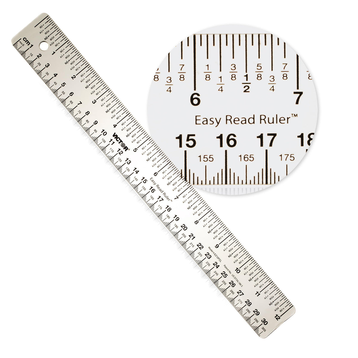 Victor Easy Read 12-Inch Flexible Clear Plastic Ruler, 1/16 Inch Fractions and Metric Scale Markings, Shatterproof Transparent Measuring Tool for School, Office, Crafts, Sewing and DIY