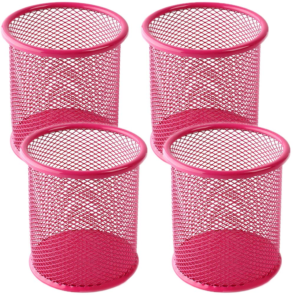 Ameceres 4 Packs Metal Pencil Cup Wire Mesh Pen Holder for Desk (Black)
