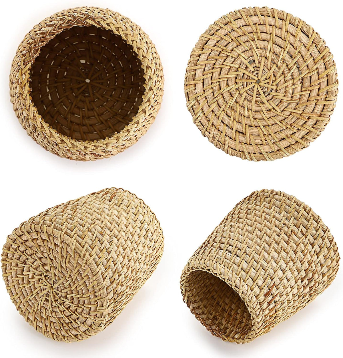 BTSKY Rattan Pen Cup, Handmade Desk Pencil Holders Makeup Brush Holder Multi-Functional Woven Basket Office&Home Desktop Organizer(Cone)