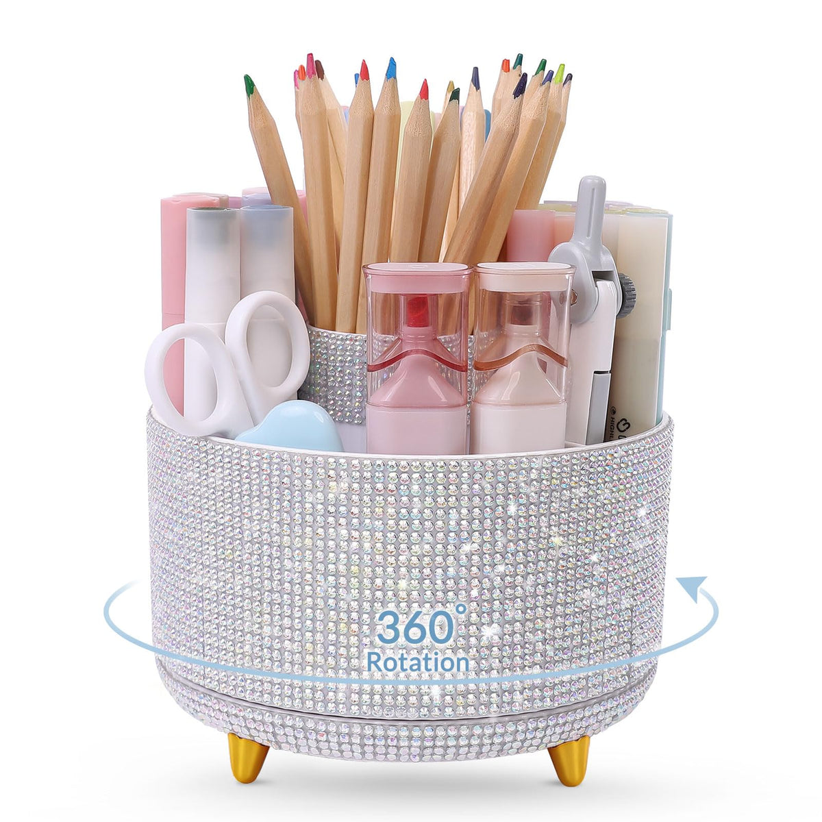 SKYDUE 360 Rotating Purple Pen & Art Supply Organizer - 5 Slot Desk Organizer for Office, School, Home