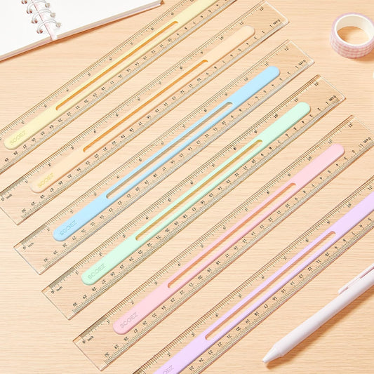 Sooez 6 Pack Ruler 12 Inch, Anti-Slip Clear Rulers for Kids School, Pastels