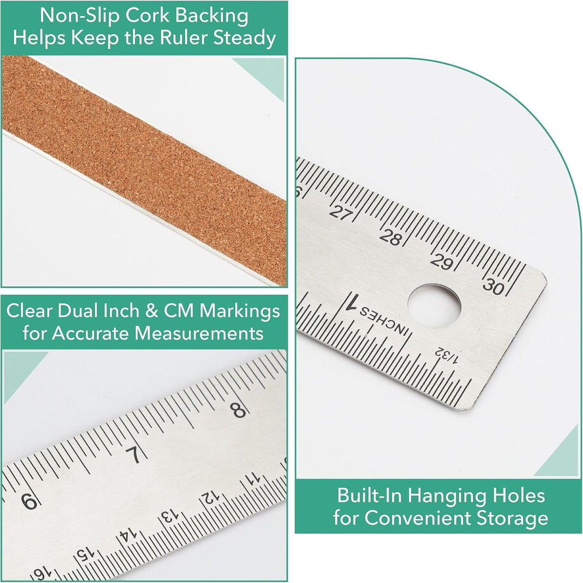 Mr. Pen- Metal Ruler with Non-Slip Cork Back, 2 Pack, 6" and 12"
