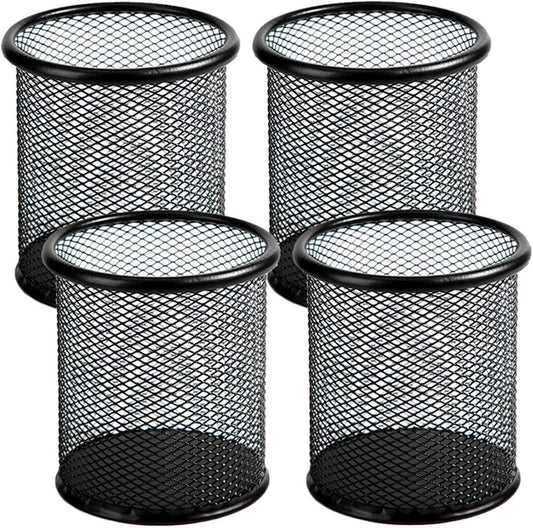 Ameceres 4 Packs Metal Pencil Cup Wire Mesh Pen Holder for Desk (Black)