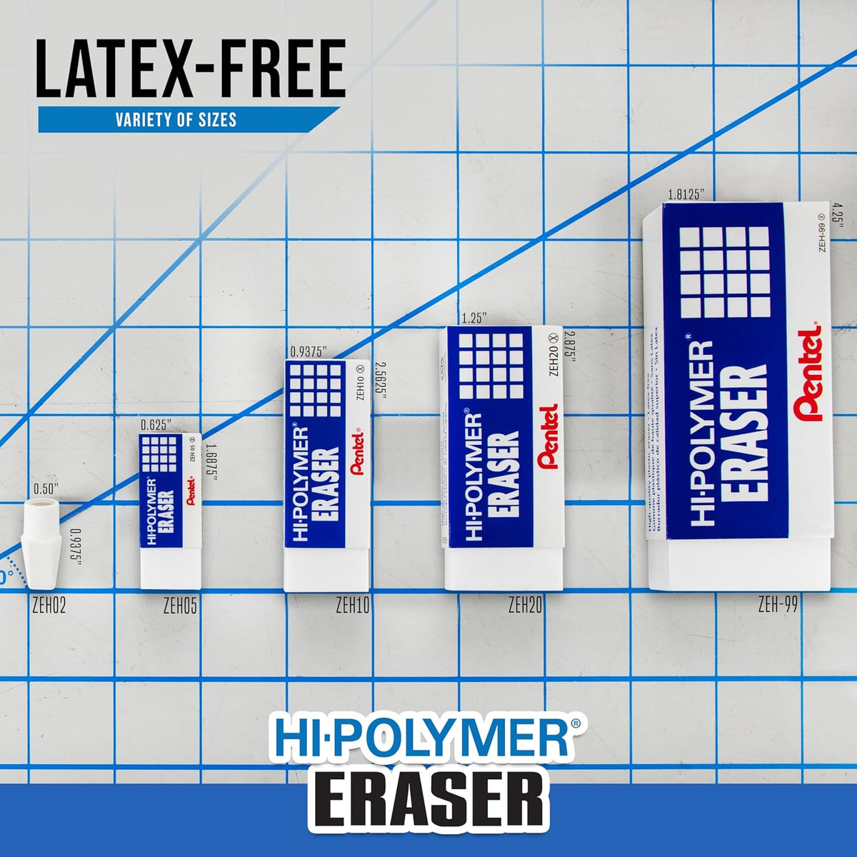 Pentel Hi-Polymer Block Eraser, Large, White, Pack of 10 Erasers