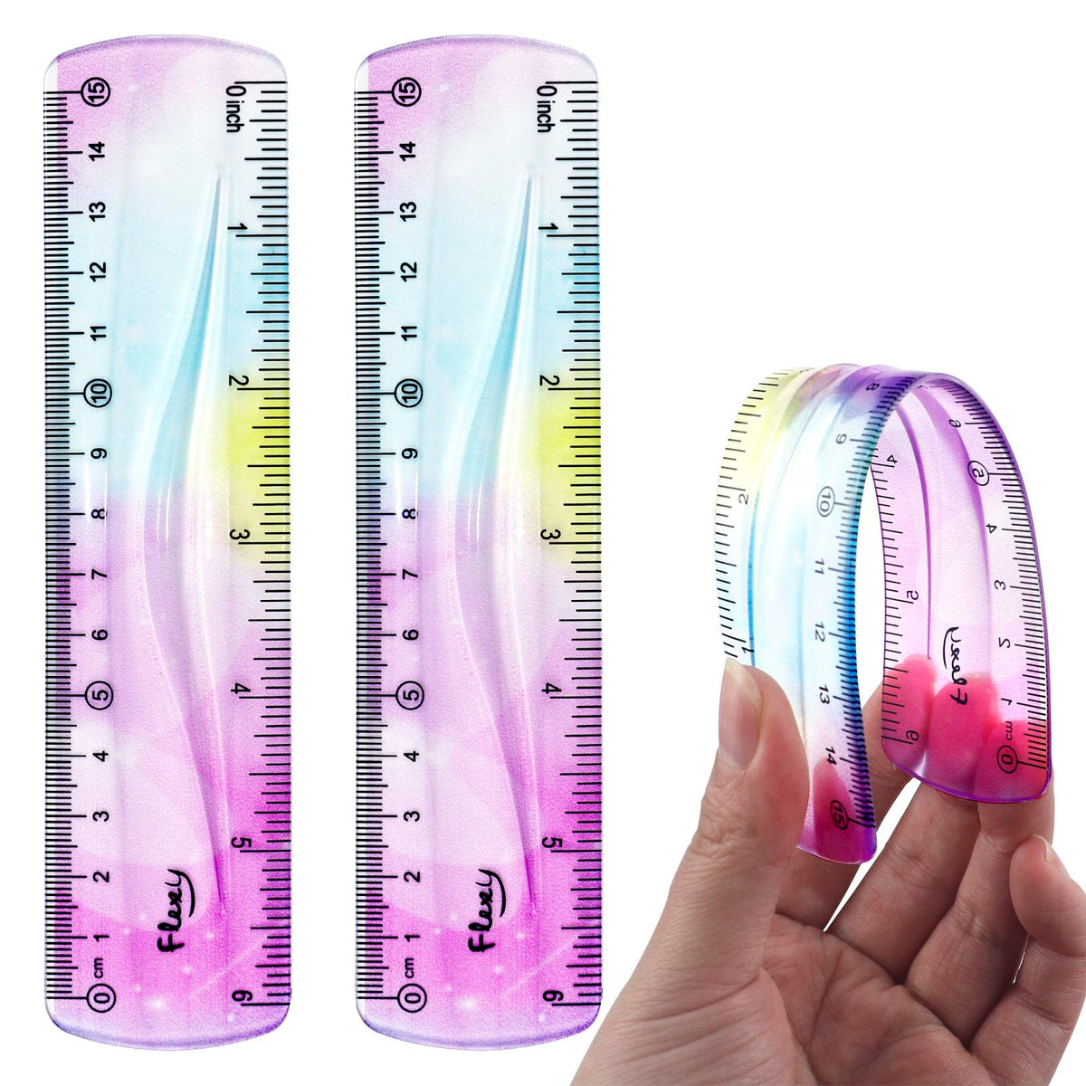 2 PCS 12 Inch Flexible Ruler, Bendable Plastic Ruler, Soft Bendable Gradient Colour Rulers with Centimeters and Inches for Student School Classroom Office Supplies
