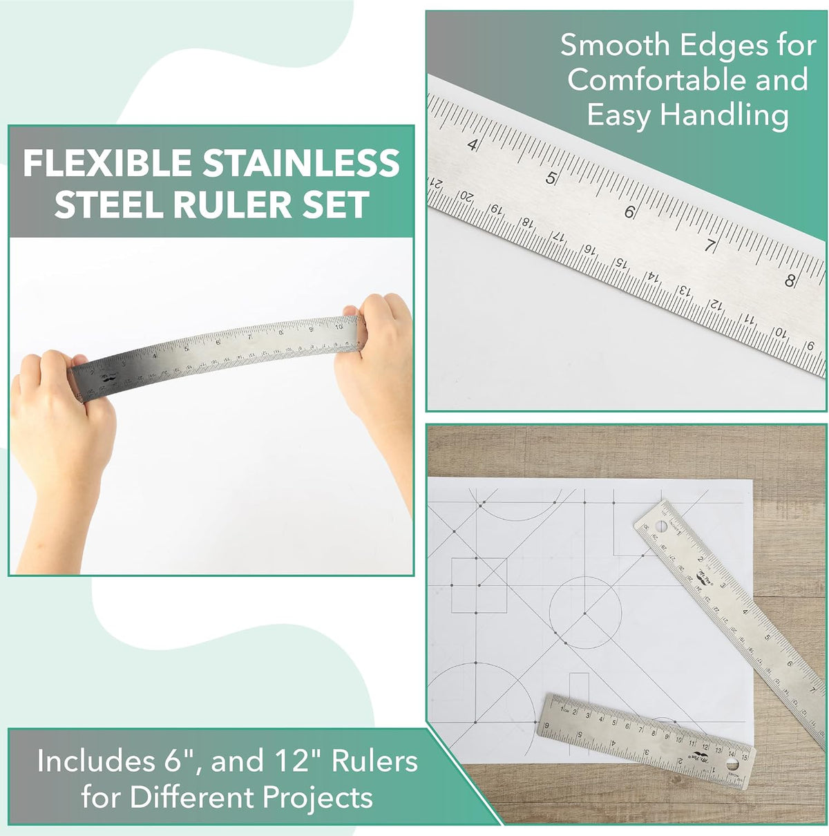 Mr. Pen- Metal Ruler with Non-Slip Cork Back, 2 Pack, 6" and 12"