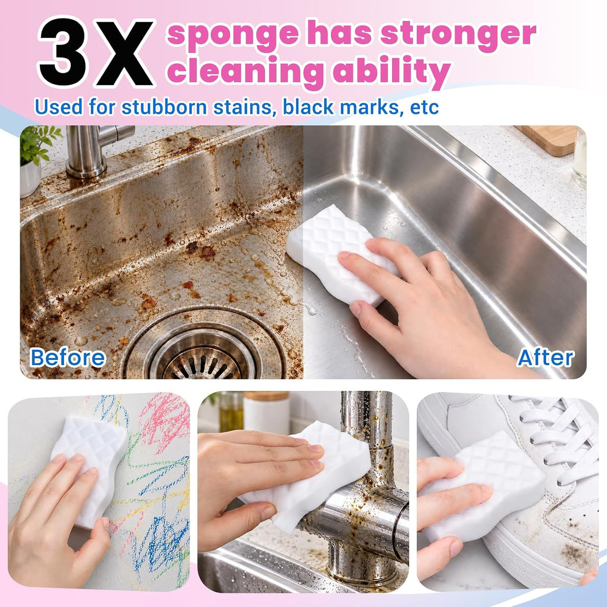 3X Density Magic Sponges Cleaning Eraser,80 Pack Stronger Melamine Foam