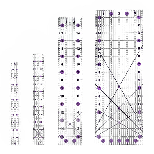 Quilting Rulers Sewing Ruler,Acrylic Quilting Ruler Templates,Precision Cutting Tools for Patchwork Fabric,Sewing Supplies Purple(6"X17",3"X16",1.5"X12",1"X11")