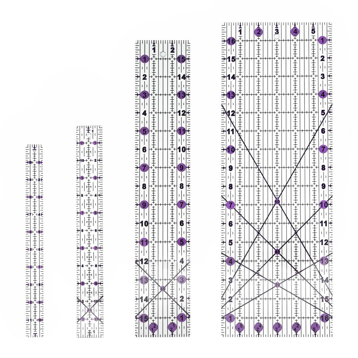 Quilting Rulers Sewing Ruler,Acrylic Quilting Ruler Templates,Precision Cutting Tools for Patchwork Fabric,Sewing Supplies Purple(6"X17",3"X16",1.5"X12",1"X11")