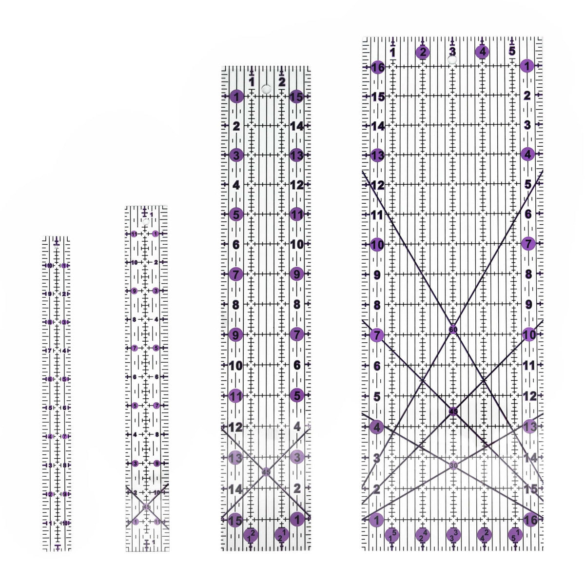 Quilting Rulers Sewing Ruler,Acrylic Quilting Ruler Templates,Precision Cutting Tools for Patchwork Fabric,Sewing Supplies Purple(6"X17",3"X16",1.5"X12",1"X11")