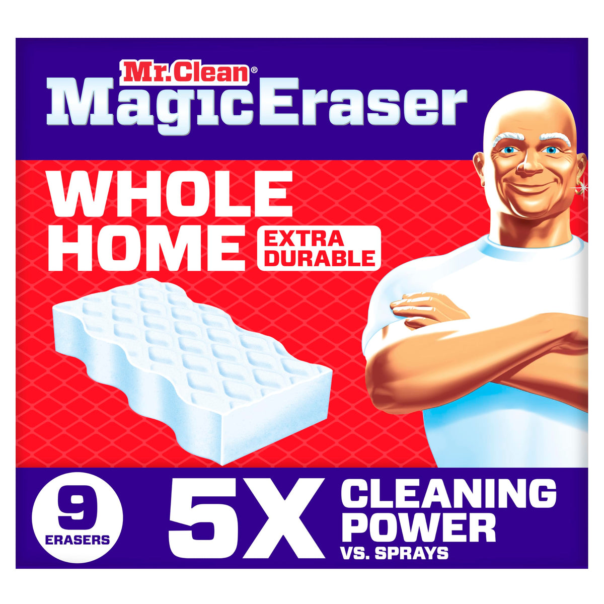 Mr. Clean Magic Eraser Sponge, All Purpose Cleaner, Cleaning Scrubber, Wall, Sneaker, Kitchen, Bathroom, Shower Cleaner, Cleaning Supplies, Melamine Sponge, Cleaning Pads, Extra Durable, 9ct