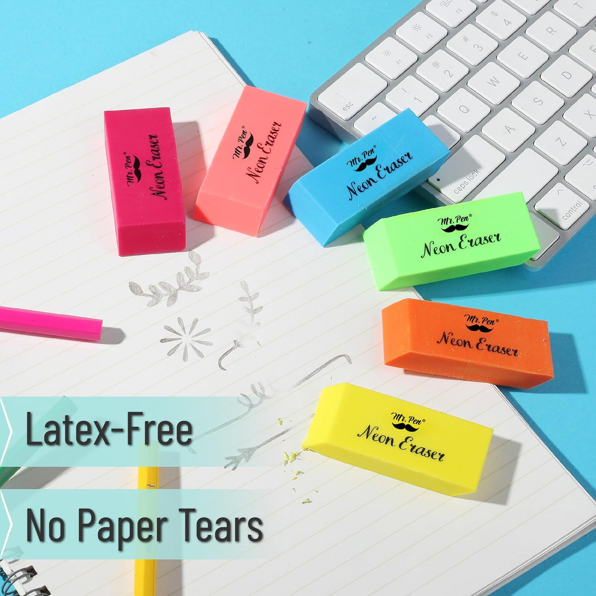 Mr. Pen- Pencil Eraser, 12 Pack, Neon Colors