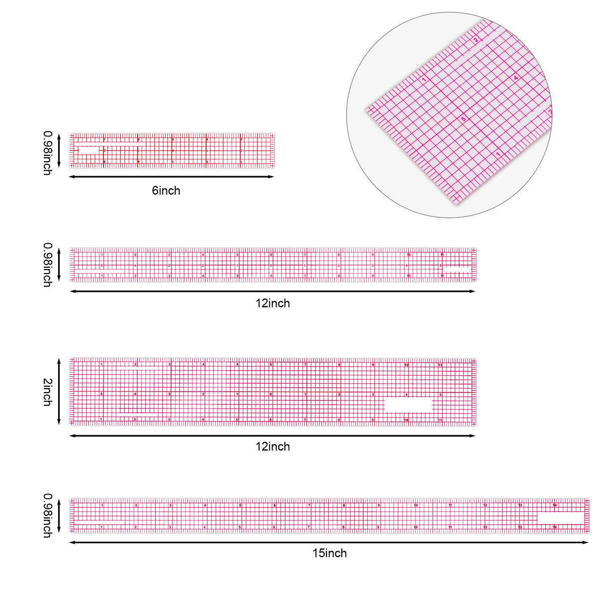 Pelopy 4 Pcs Clear Plastic Ruler 6 Inch, 12 Inch, 15 Inch, Transparent