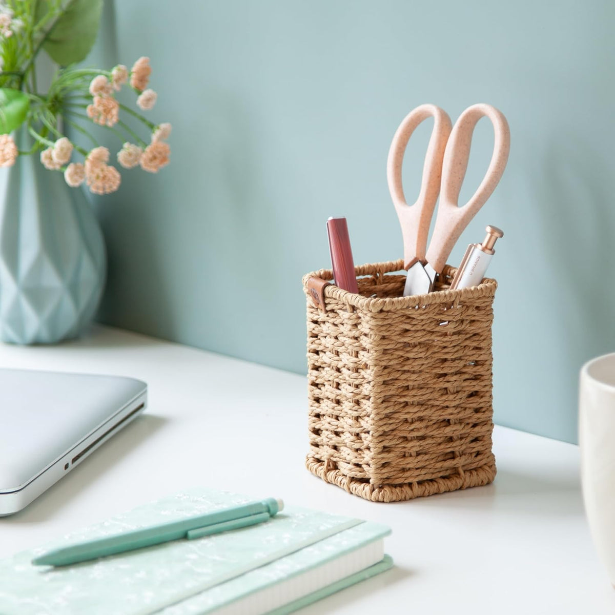 U Brands Pencil Cup, Pen Holder, Desktop Organizer, Wicker Woven Finish