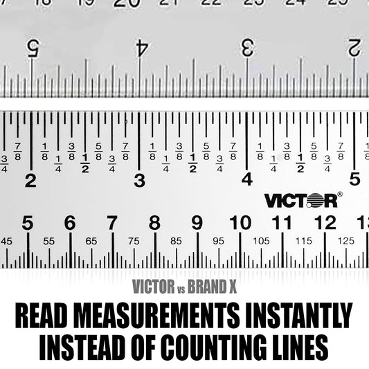 Victor Easy Read 12-Inch Flexible Clear Plastic Ruler, 1/16 Inch Fractions and Metric Scale Markings, Shatterproof Transparent Measuring Tool for School, Office, Crafts, Sewing and DIY