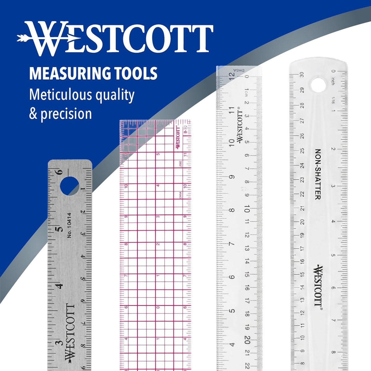 Westcott B-70 8ths Graph Beveled Ruler, 12 in