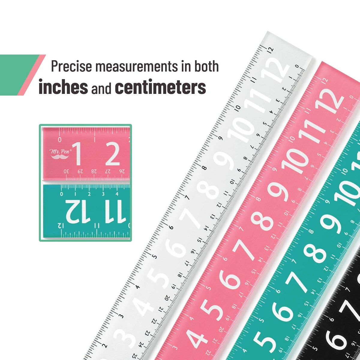 Mr. Pen- Plastic Rulers with Large Numbers, 4 Pack, 12 Inch