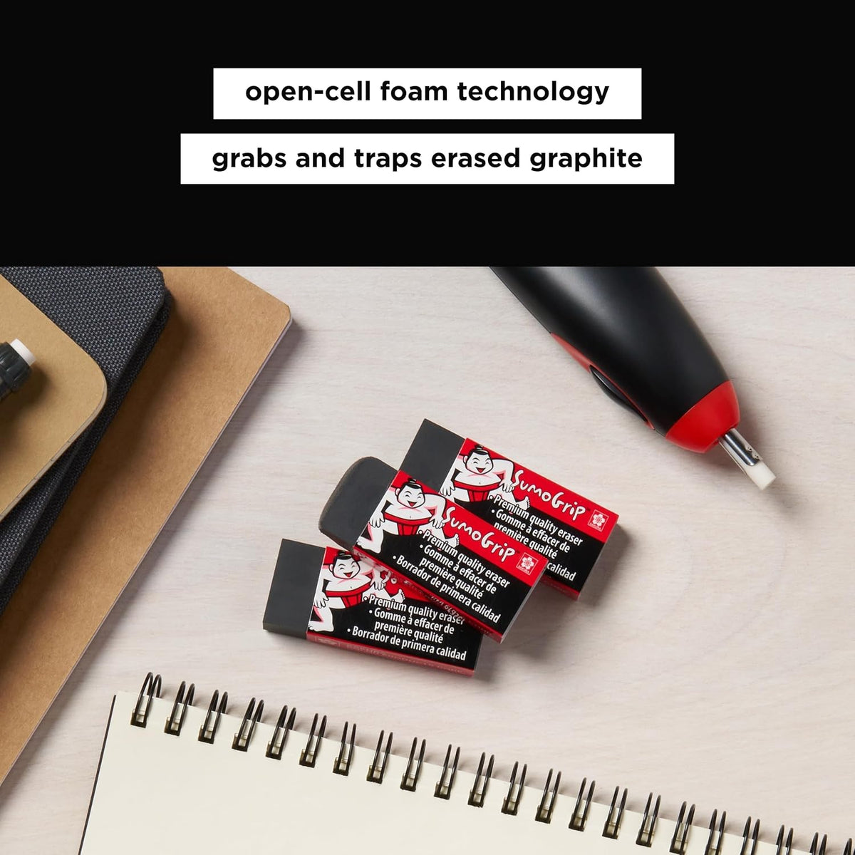 Sakura SumoGrip Block Eraser, Black, Small B80, 2.125 x 0.875 in, 3 Pack