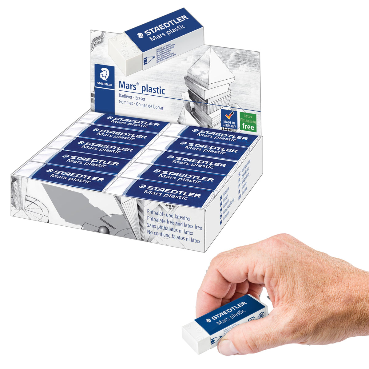 STAEDTLER Mars Plastic Vinyl Erasers (2-Pack), White Erasers for Clean & Precise Results - Latex-Free, Minimal Crumbling, Made in Germany