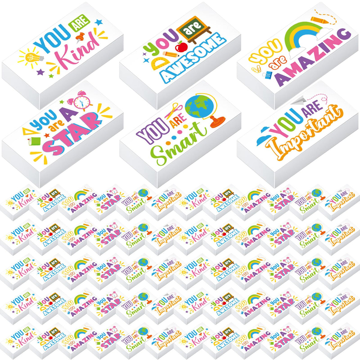 Resurhang 180 Pcs Inspirational Erasers,Motivational,Multicolor