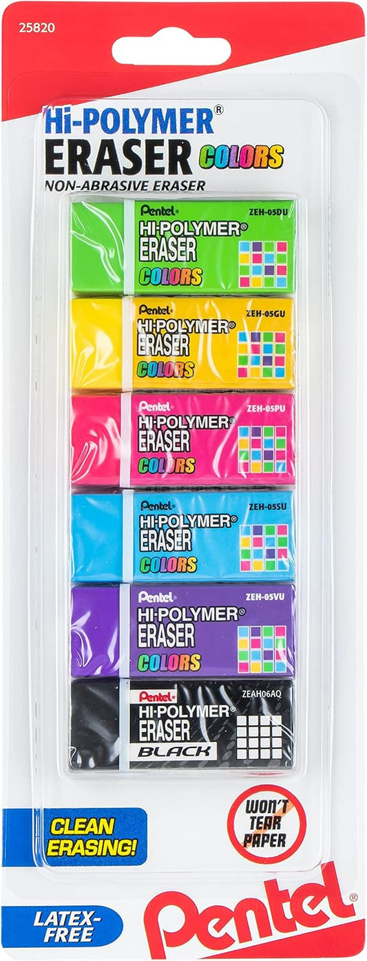 Pentel Hi-Polymer Block Eraser Small, Assorted Colors, Pack of 4 (ZEH05CRBP4M)