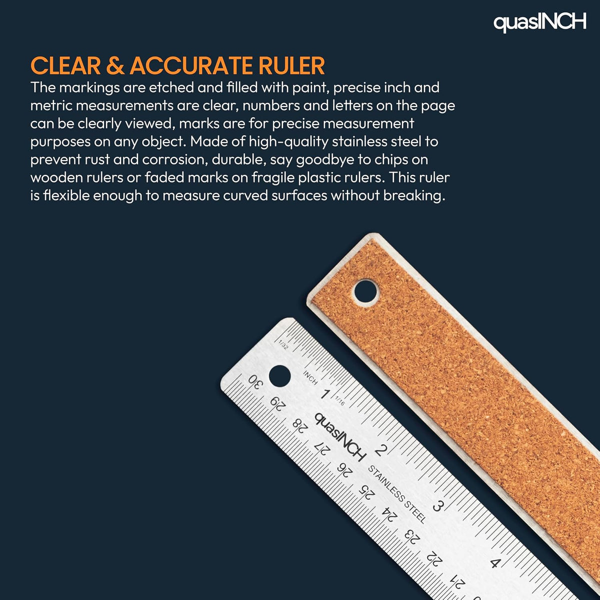 Stainless Steel Metal Ruler, 30.5 cm & 12 inches, Silver Color